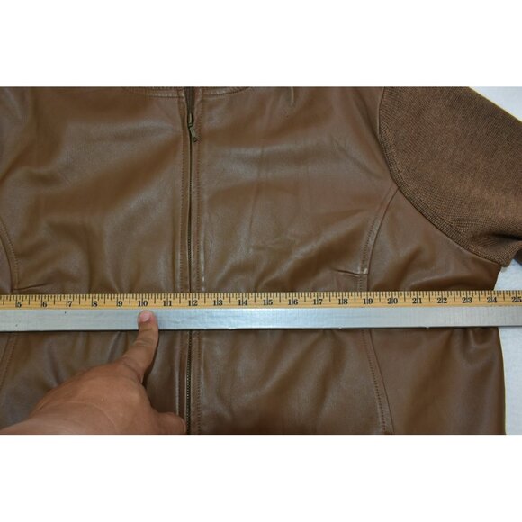 Pendleton Women 3X Brown Leather & Merino Wool Sweater Jacket Full Zip VTG Flaws - Picture 9 of 13
